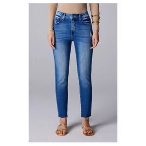 Ceros Jeans Women's 16 Sophia Mid Rise Straight Monterey Blue Denim Medium Wash